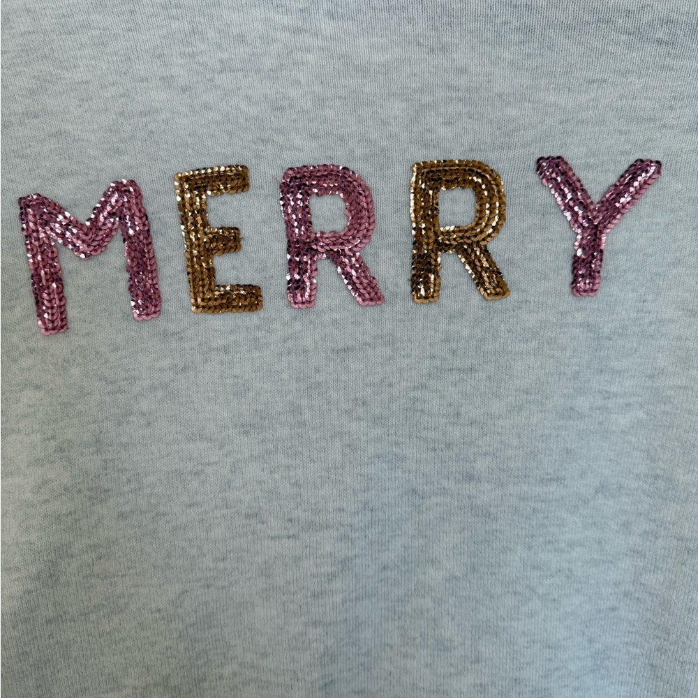 J. Crew Gray Sweater with Pink and Gold Sequin Detail, Holiday Sweater